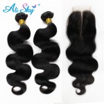 7A Brazilian Virgin Hair Body Wave 3bundles with1pcs Lace Closure Mink Brazilian Hair 100% Human Hair Brizilian Ali Sky hair 