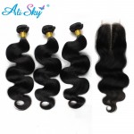 7A Brazilian Virgin Hair Body Wave 3bundles with1pcs Lace Closure Mink Brazilian Hair 100% Human Hair Brizilian Ali Sky hair 