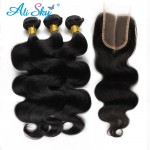 7A Brazilian Virgin Hair Body Wave 3bundles with1pcs Lace Closure Mink Brazilian Hair 100% Human Hair Brizilian Ali Sky hair 