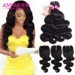 7A Brazilian Virgin Hair Body Wave With Closure 3 Bundles with Closure Brazilian Body Wave with Closure Human Hair with Closure 