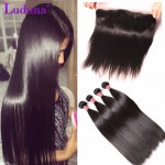 7A Lace Frontal Closure With 3/4 Bundles Peruvian Virgin Hair With Closure Straight Virgin Human Hair With Lace Frontal Closure 