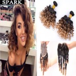 7A Ombre Brazilian Virgin Hair Spiral Curly with Closure 2/3/4 Bundles with Lace Frontal Closure Kinky Curly Human Hair Weave 