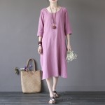 8 Candy color Solid O-neck Linen Women Knee length Dress Kawaii Cute Casual Summer Dress Women Gray Robe Femme Vestidos A009