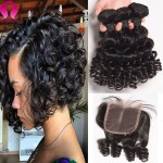 8A Mink Brazilian Kinky Curly Virgin Hair With Closure Loose Wave With Closure Wet And Wavy Brazilian Curly Hair With Closure 