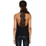 A FOREVER 2017 Summer New Women Tops Halter Neck Strapless Sexy Backless Lace Stitching Black Casual Camiseta Tank Tops Vest 509