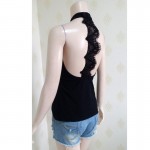 A FOREVER 2017 Summer New Women Tops Halter Neck Strapless Sexy Backless Lace Stitching Black Casual Camiseta Tank Tops Vest 509