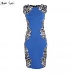 AAMIKAST Summer Dress Classical Noble O-neck Sleeveless Knee-length Stretch Slim Pencil Party Women Print Dresses  Plus Size