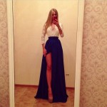 AIMENWANT 2017 Spring Western fashion sexy dresses with bandage stitching sleeves Maxi long slit lace Long dress free shipping