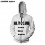 ALMOSUN Customize Fashion 3D All Over Printed Zippper Men Pockets Hoodies Sweatshirt Hipster Casual Streetwear Jumper Unisex