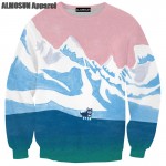 ALMOSUN Snow Lone Wolf 3D All Over Print Crewneck Pullover Sweatshirts Hipster Animal Hip Hop Sportwear Jumper Unisex