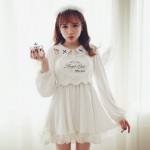 ANGEL X DEVIL Unique Design Embroidery Real Rabbit Fur Heart Long Sleeve Lolita & Gothic Dress White & Black