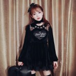 ANGEL X DEVIL Unique Design Embroidery Real Rabbit Fur Heart Long Sleeve Lolita & Gothic Dress White & Black