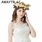 AWAYTR Handmade Woman Girls Artificial Flower Headband Party Wedding Fabric Flower Wreath Hair turquoise Flower Crown