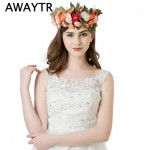 AWAYTR Handmade Woman Girls Artificial Flower Headband Party Wedding Fabric Flower Wreath Hair turquoise Flower Crown