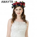 AWAYTR Handmade Woman Girls Artificial Flower Headband Party Wedding Fabric Flower Wreath Hair turquoise Flower Crown