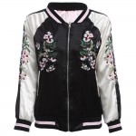 AZULINA Reversible Coat Pink Embroidery Bomber Jacket Women Autumn Spring Flower Baseball Short Jackets Female Black Overcoat