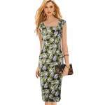 Aamikast Womens Elegant Summer Ruched Draped Floral Flower Printed Tunic Casual Party Bodycon Fitted Sheath Pencil Dress