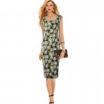 Aamikast Womens Elegant Summer Ruched Draped Floral Flower Printed Tunic Casual Party Bodycon Fitted Sheath Pencil Dress