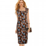 Aamikast Womens Elegant Summer Ruched Draped Floral Flower Printed Tunic Casual Party Bodycon Fitted Sheath Pencil Dress