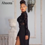 Abasona 2017 Summer t-shirt O neck women sexy sheer mesh striped t shirt Black leotard long sleeve tops transparent womens top