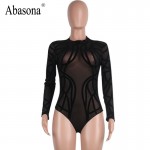 Abasona 2017 Summer t-shirt O neck women sexy sheer mesh striped t shirt Black leotard long sleeve tops transparent womens top