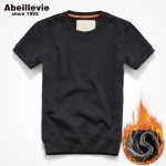 Abeillevie Fashion Fleece Short Sleeve Men's Pullover Hoodies Fall Winter Leisure Men Sweatshirts Casual Street Wear Workout Tee