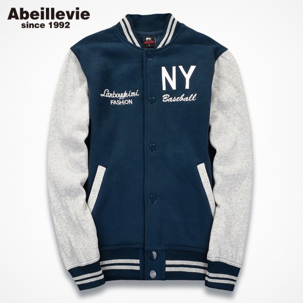 Abeillevie New Cotton Fleece Men's Baseball Jackets Casual Street Wear Hoodies Men Winter Warm Young Men's Sweatshirts Tracksuit