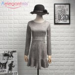 Aelegantmis Women Faux Suede Dress 2017 Spring Fashion Long Sleeve Tunic Ruffled Hem Party Dresses Ladies Slim Vestidos Female