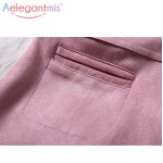 Aelegantmis Women Faux Suede Dress 2017 Spring Fashion Long Sleeve Tunic Ruffled Hem Party Dresses Ladies Slim Vestidos Female