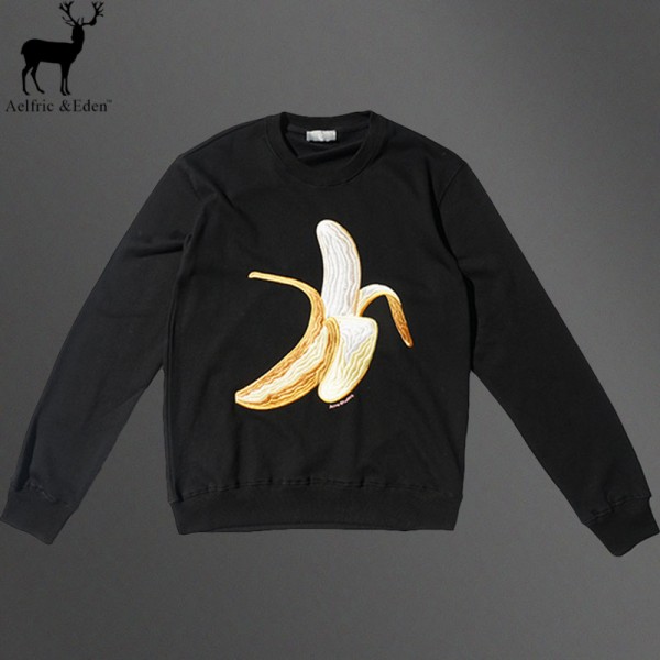 Aelfric Eden Brand-clothing Banana Embroidery Men Hoodies Cotton O-neck Black Gray Sweatshirt Dg Versae Tracksuit Homme Men Tops