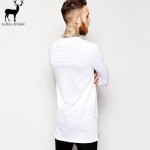 Aelfric Eden Street Wear Fashion Men Casual T Shirt Long Sleeve Oversize T-shirt Man Curve Hem Side Zip Hip Hop Cotton Top Tees