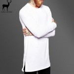 Aelfric Eden Street Wear Fashion Men Casual T Shirt Long Sleeve Oversize T-shirt Man Curve Hem Side Zip Hip Hop Cotton Top Tees