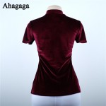 Ahagaga Tops Women 2017 Spring Fashion Velvet T-shirts Solid Claret Short Sleeve Basic Tees Casual Women Pocket Outwear T-shirt