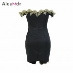 Aleumdr 2017 Autumn Womens Elegant Off Shoulder Mini Dress Black Sexy Lace Applique Bodycon Pencil Dresses Slim LC22715 Vestidos