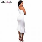 Aleumdr 2017 Cheap Fashion Women Elegant Midi Dress Hot Summer Red Single Shoulder Ruffle Party Dress For Ladies LC61490