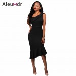 Aleumdr 2017 Cheap Fashion Women Elegant Midi Dress Hot Summer Red Single Shoulder Ruffle Party Dress For Ladies LC61490