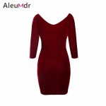 Aleumdr 2017 Formal Office Dresses For Women With Long Sleeve Black Sexy Hollow Out O-Neck Velvet Mini Dress Slim LC22925