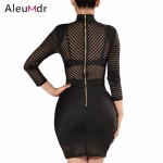 Aleumdr 2017 Sexy Night Club Mini Dresses Women Elegant Long Sleeve Sight to See Striped Bodycon Dress With Zip LC22860 Vestidos