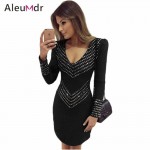 Aleumdr 2017 Summer Women Long Sleeve Mini Dresses Elegant Black Studded Vintage Dress For Party LC22789 Vestido De Festa 