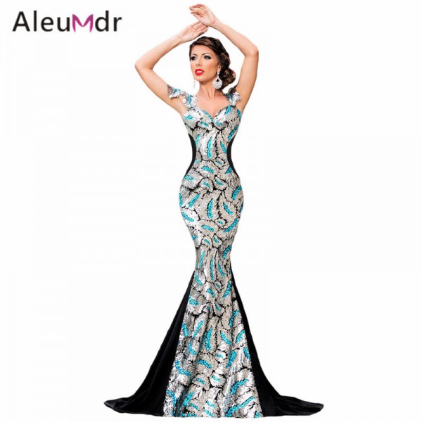 Aleumdr Fashion New 2017 Noble Elegant Women Sexy Long Party Dresses Silver Sequin Embellishment Mermaid Evening Gown LC60844