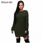 Aleumdr New 2017 Women Short Casual Dresses Knit Lace-up Side Long Sleeves Sweater Mini Dress LC27659 Vestidos Curtos Feminino