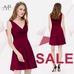 Alisa Pan Hot Sale Summer Casual Dress V-neck Sleeveless A-line Burgundy Navy Royal Blue Green Black Women Dresses Loose AP05294