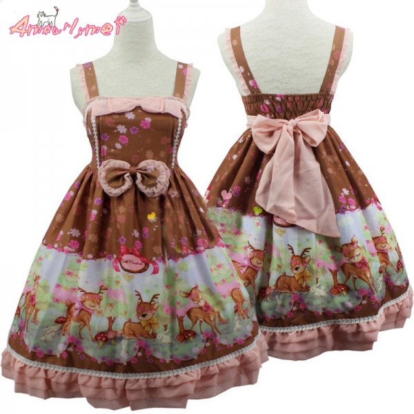 Amourlymei Summer Women Princess Dress 2018 Japanese Style Mori Girl Sweet Bow Vintage Print Dress JSK Lolita Dress Plus Size