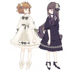 Anime Card Captor Sakura Cosplay Style Lolita Dress Sakura & Tomoyo Beige & Purple Knee Length Cute One Piece