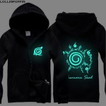 Anime Naruto Luminous Hoodies Sha Rinn Gann & Naruto Seal Printed Uchiha Clan Zip Up Hoodies Unisex Hoody Free Shipping