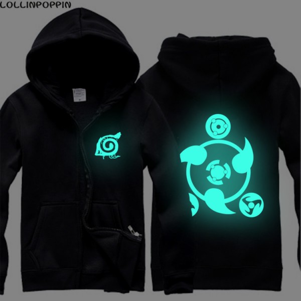 Anime Naruto Luminous Hoodies Sha Rinn Gann & Naruto Seal Printed Uchiha Clan Zip Up Hoodies Unisex Hoody Free Shipping