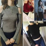 Anspretty Apparel Fashion 2017 knitted off shoulder crop tops for women tight slim short t shirt long sleeve sexy t-shirts