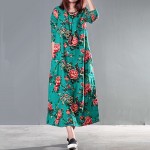 Anteef cotton linen vintage floral print women casual loose long spring autumn dress vestidos femininos 2018 dresses