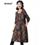 Anteef cotton vintage floral print clothes women casual loose midi autumn winter dress vestidos femininos 2018 dresses