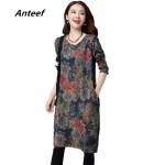 Anteef cotton vintage floral print clothes women casual loose midi autumn winter dress vestidos femininos 2018 dresses